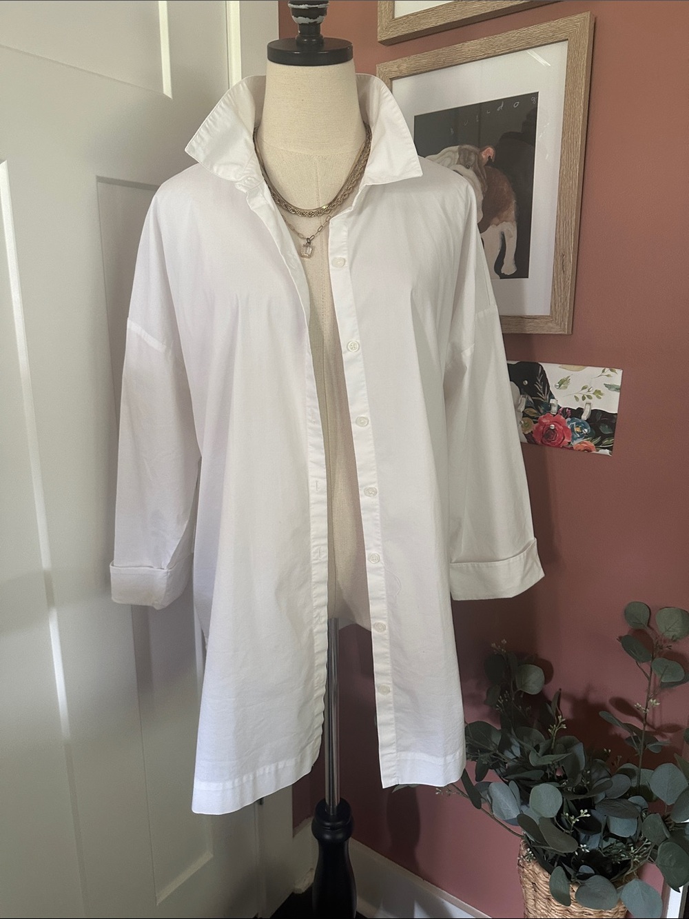 J. Jill White Shirt Collection Button-Front rolled cuffs oversized XL shirt